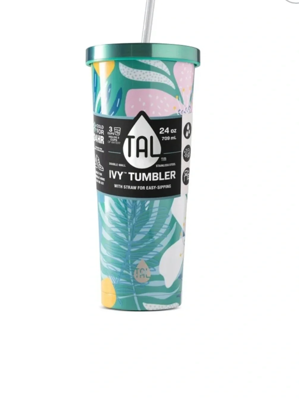 Tal Ivy Stainless Steel Tumbler - 24 oz - Green Tropical - Cold for 24 hr